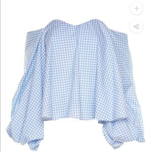 Caroline Constas Gingham off the shoulder blouse